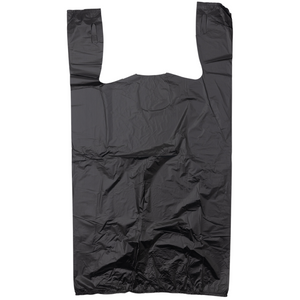 Easy Open - Black Unprinted HDPE T-Shirt Bags - 1/6 BBL 11.5"X6"X21" - 1000 Bags - 13 microns - Black - LOOP-BLACK-EO