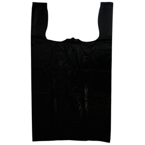 Black Unprinted HDPE T-Shirt Bags - 17"X8"X29" - 400 Bags - 18 microns - Black - 20050