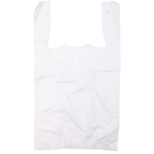 Easy Open - White Unprinted HDPE T-Shirt Bags - 1/8 BBL (10"X5"X18") - 1000 Bags - 13 microns - White - UN10020UP-EO