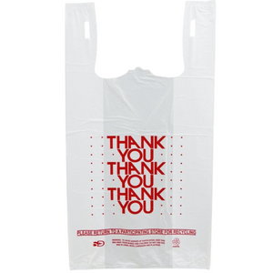 White 'Thank You' HDPE T-Shirt Bags - 1/6 BBL 11.5"X6"X21" - 500 Bags - 13 microns - White - 10015P500