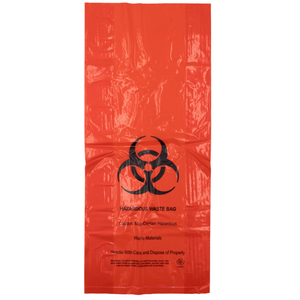 Hazardous Waste Bags - 10"x4"x24" - 200 Bags - 1.4 mil - Red - HAZWASTELD10424