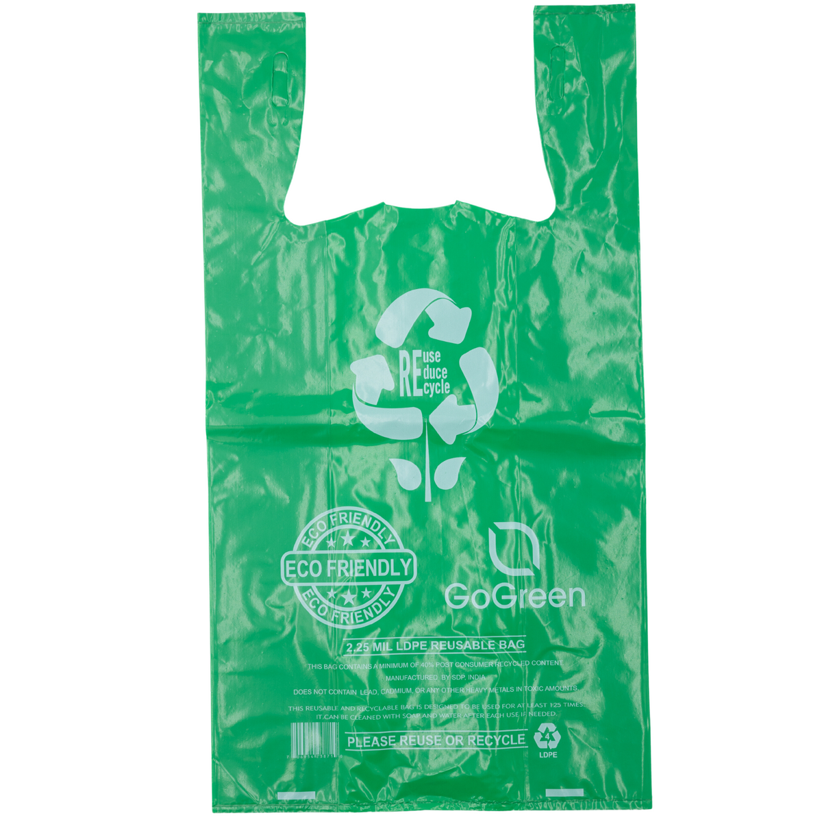 Source Direct - Green Reusable/Eco-Friendly LDPE T-Shirt - 16.5"x7.5"x ...
