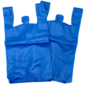 Easy Open - Colored Unprinted HDPE T-Shirt Bags - 1/6 BBL 11.5"X6"X21" - 1000 Bags - 13 microns - Blue - LOOP-BLUE-EO