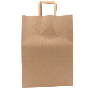 Paper Bags - Handle Bags - Kraft Color - Flat Handle 12"x7"x17" - 250 Bags - 74 LB Weight basis (110 GSM strong) Flat Handle. Packed in cases. - Kraft/Natural - 12717NKPAPFLATH