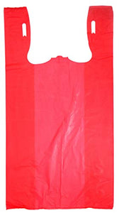 Easy Open - Colored Unprinted HDPE T-Shirt Bags - 1/6 BBL 11.5"X6"X21" - 1000 Bags - 13 microns - Red - LOOP-RED-EO