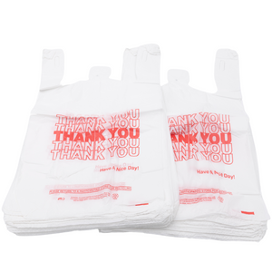 Easy Open - White 'Thank You' HDPE T-Shirt Bags - 1/8 BBL 10"X5"X18" - 1000 Bags - 13 microns - White - 10020-EO