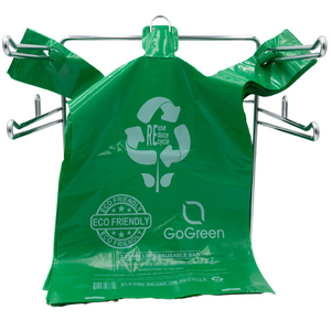 Green Reusable/Eco-Friendly LDPE T-Shirt - 1/6 BBL 12"X7"X22" - 150 Bags - 57 Micron (2.25 mil) - Green - GRNLD40REC225REU12722