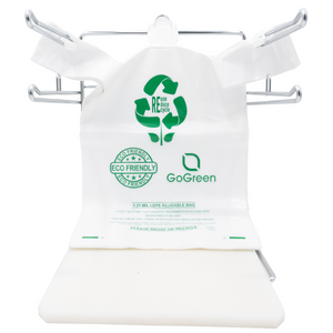 White Reusable/Eco-Friendly LDPE T-Shirt - 1/6 BBL 12"X7"X22" - 150 Bags - 57 Micron (2.25 mil) - White - WHLD225MREUSE12722