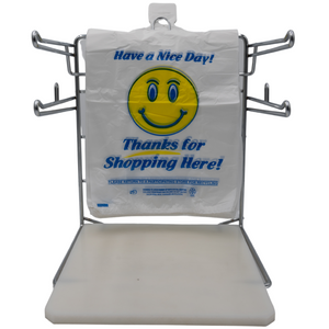 Easy Open - White Happy Face/Smiley Face HDPE T-Shirt Bags - 1/8 BBL 10"X5"X18" - 700 Bags - 16 microns - White - 10022HF-EO