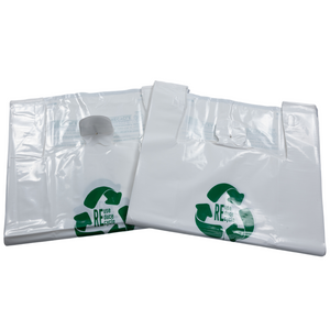 White Reusable/Eco-Friendly LDPE T-Shirt - 1/8 BBL (10"X5"X18") - 300 Bags - 57 Micron (2.25 mil) - White - WHLD40REC225REUSE10518