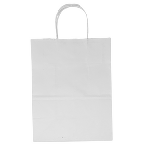 Paper Bags - Handle Bags - White Color - 8"x4.75"x10.5" - 250 Bags - 60 LB Weight basis (90 GSM strong). Twisted Handle. Packed in cases. - White Paper - 85105WHITEPAPTHDL