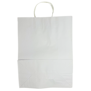 Paper Bags - Handle Bags - White Color - 13"x7"x17" - 250 Bags - 74 LB Weight basis (110 GSM strong) Twisted Handle. Packed in cases. - White Paper - 13717WHITEPAPTHDL