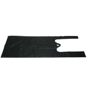 Black Unprinted HDPE T-Shirt Bags - 4"x3"x10" - 2000 Bags - 12 microns - Black - BLK4310TB