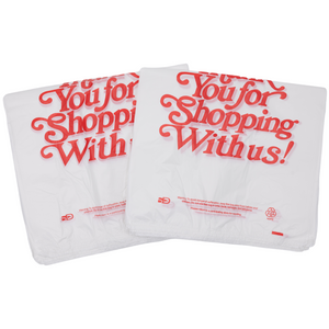Easy Open - White 'Thank You' HDPE T-Shirt Bags - 1/5 BBL 13"X8"X23" - 500 Bags - 17 microns - White - 13823TYHDR-EO