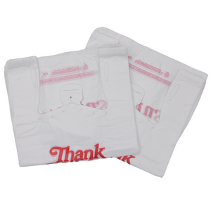 Easy Open - White 'Thank You' HDPE T-Shirt Bags - 1/6 BBL 11.5"X6"X21" - 600 Bags - 18 microns - White - 10092HDEMB-EO