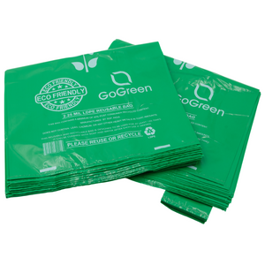 Green Reusable/Eco-Friendly LDPE T-Shirt - 1/6 BBL 12"X7"X22" - 150 Bags - 57 Micron (2.25 mil) - Green - GRNLD40REC225REU12722