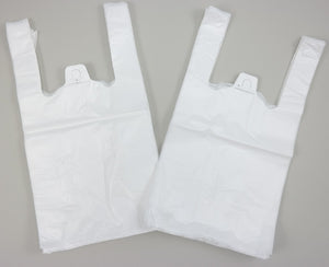 White Unprinted HDPE T-Shirt Bags - 1/10 BBL 8"X4"X15" - 1500 Bags - 14 microns - White - 10040 - Source Direct Inc - 