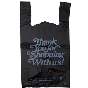 Easy Open - Black Printed HDPE T-Shirt Bags - 1/5 BBL 13"X10"X23" - 400 Bags - 21 microns - Black - BLK131023HDTY-EO