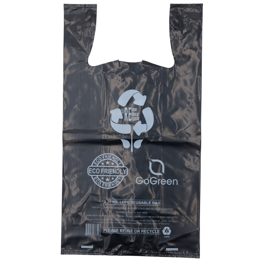 Source Direct - Black Reusable/Eco-Friendly LDPE T-Shirt - 1/8 BBL (10