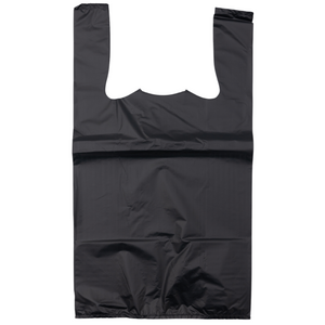 Source Direct - Black Unprinted HDPE T-Shirt Bags - 1/8 BBL 10"X5"X18" - 200 Bags - 30 microns - Black - BLK818EHD30M-EO