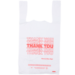 Easy Open - White 'Thank You' HDPE T-Shirt Bags - 1/8 BBL 10"X5"X18" - 1000 Bags - 13 microns - White - 10020-EO