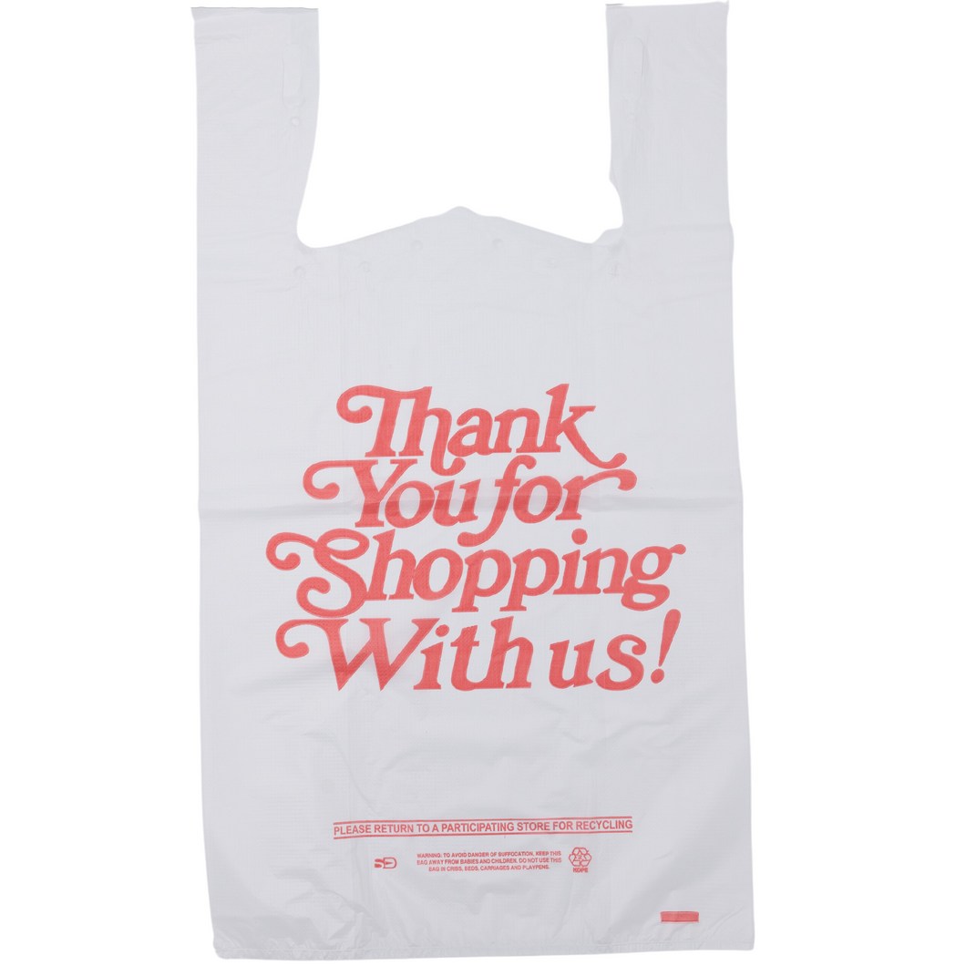 Easy Open - White 'Thank You' HDPE T-Shirt Bags - 1/6 BBL 11.5