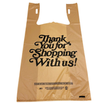 Source Direct - Beige Kraft Color Thank You HDPE T-Shirt Bags - 1/6 BBL 11.5