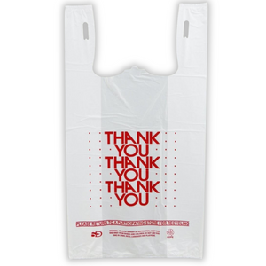 Source Direct - Easy Open - White 'Thank You' HDPE T-Shirt Bags - 1/6 BBL 11.5"X6"X21" - 500 Bags - 13 microns - White - 10015P500-EO