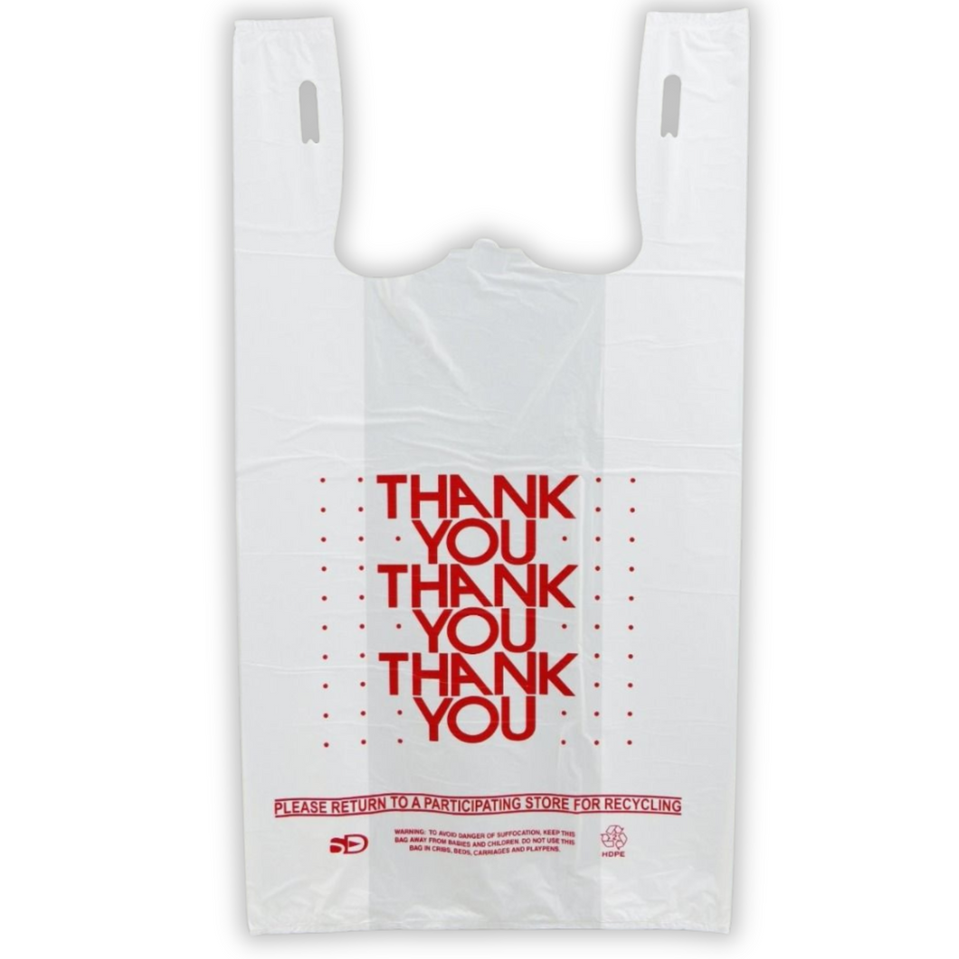 Source Direct - Easy Open - White 'Thank You' HDPE T-Shirt Bags - 1/6 BBL 11.5