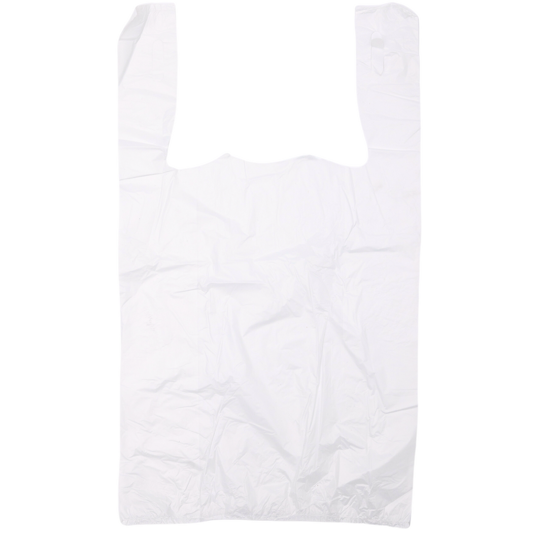 White Unprinted HDPE T-Shirt Bags - 1/8 BBL (10