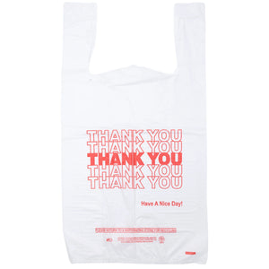 White 'Thank You' HDPE T-Shirt Bags - 1/6 BBL 11.5"X6"X21" - 1000 Bags - 15 microns - White - 10010-EO