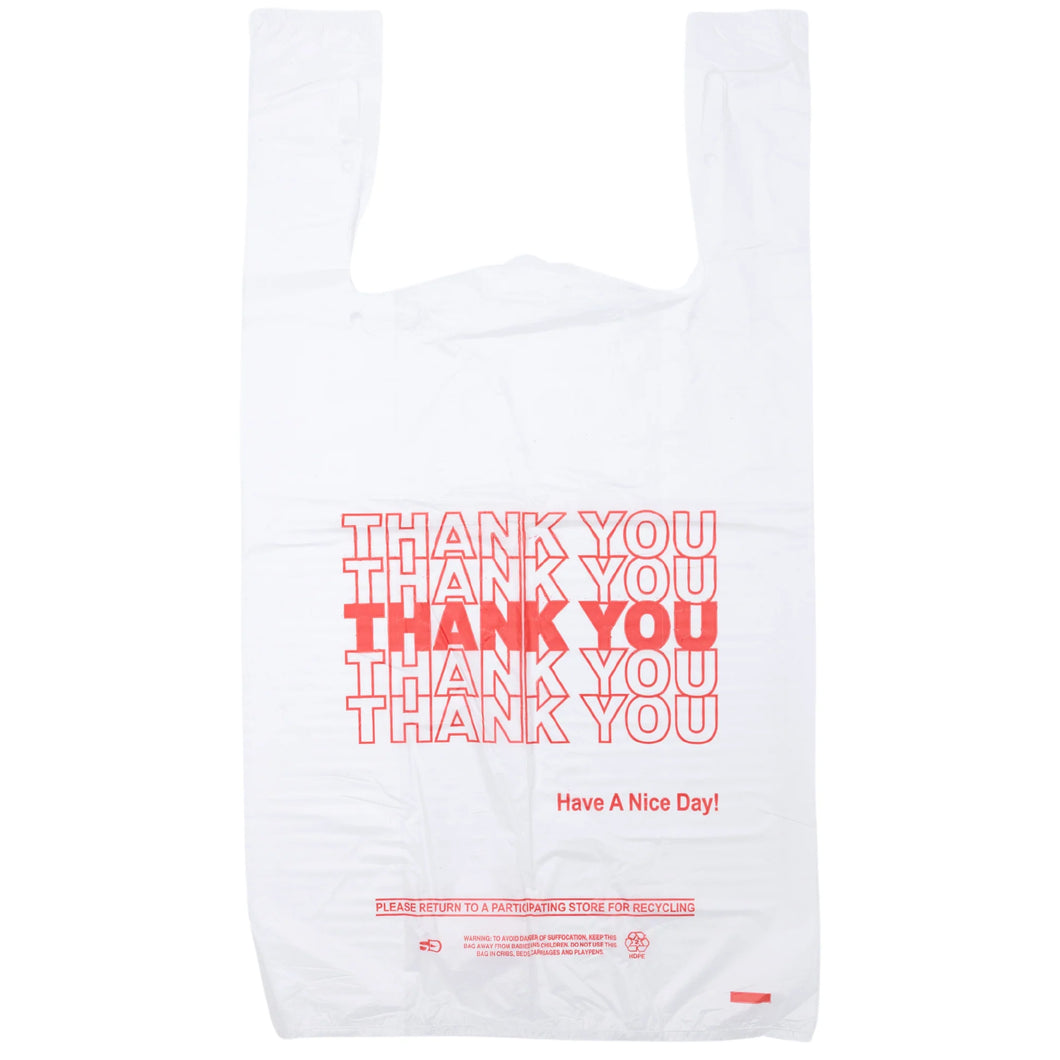 White 'Thank You' HDPE T-Shirt Bags - 1/6 BBL 11.5