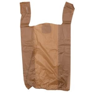 Colored Unprinted HDPE T-Shirt Bags - 1/6 BBL 11.5"X6"X21" - 1000 Bags - 13 microns - Brown - LOOP-BROWN-EO