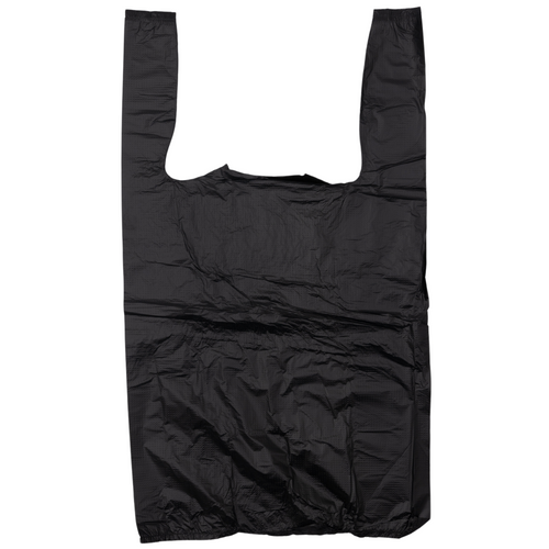 Easy Open - Black Unprinted HDPE T-Shirt Bags - 1/8 BBL 10