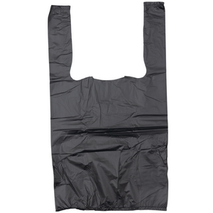 Black Unprinted HDPE T-Shirt Bags - 1/10 BBL 8"X4"X15" - 1500 Bags - 14 microns - Black - 20040
