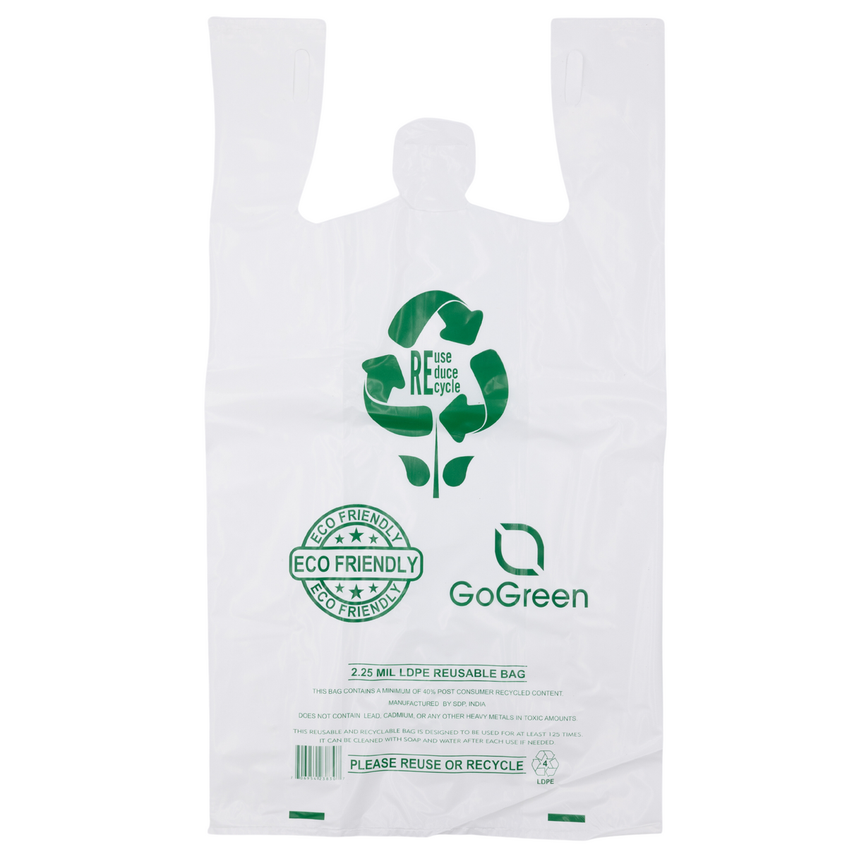 Source Direct - White Reusable/Eco-Friendly LDPE T-Shirt - 1/6 BBL 12 ...
