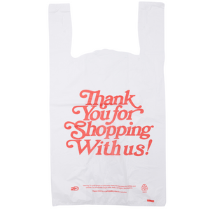 Easy Open - White 'Thank You' HDPE T-Shirt Bags - 1/5 BBL 13"X8"X23" - 500 Bags - 17 microns - White - 13823TYHDR-EO
