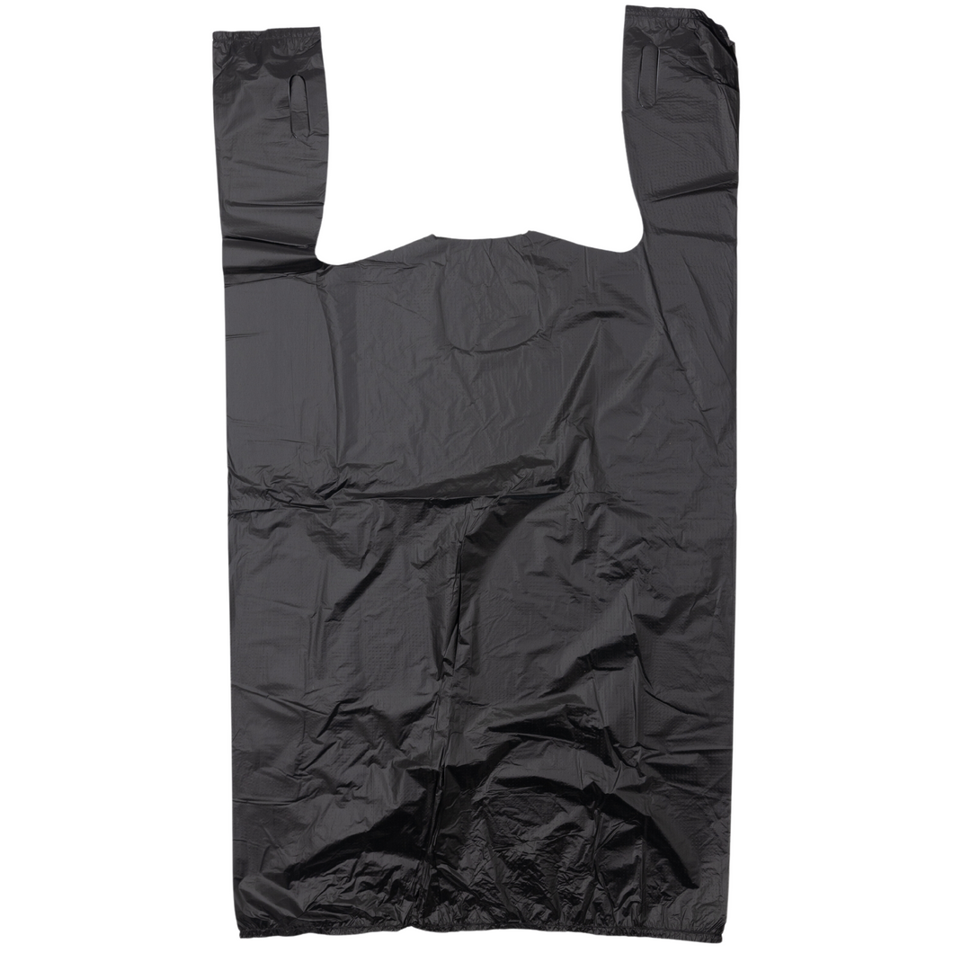 Easy Open - Black Unprinted HDPE T-Shirt Bags - 1/6 BBL 11.5