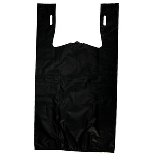 Source Direct - Easy Open - Black Unprinted HDPE T-Shirt Bags - 1/6 BBL 11.5"X6"X21" - 150 Bags - 30 microns - Black - BLK616EHD30M-EO