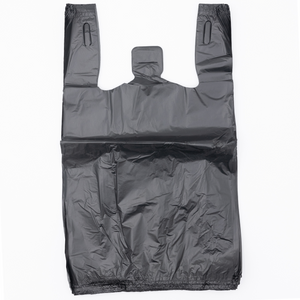 Black Unprinted HDPE T-Shirt Bags - 1/8 BBL 10"X5"X18" - 750 Bags - 16 microns - Black - 2007530