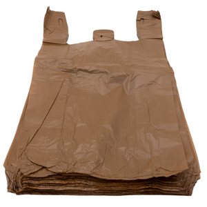 Colored Unprinted HDPE T-Shirt Bags - 1/6 BBL 11.5"X6"X21" - 1000 Bags - 13 microns - Brown - LOOP-BROWN