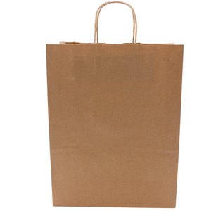 Source Direct - Paper Bags - Handle Bags - Kraft Color - 10"x5"x13" - 250 Bags - 60 LB Weight basis (90 GSM strong). Twisted Handle. Packed in cases. - Kraft/Natural - 10513NKPAPTHDL-250
