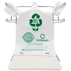 White Reusable/Eco-Friendly LDPE T-Shirt - 1/6 BBL 11.5"X6.5"X21" - 150 Bags - 76 Micron (3.0 mil) - White - WHLD40REC3REU1221