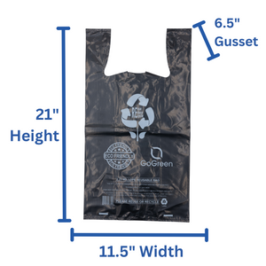 Source Direct - Black Reusable/Eco-Friendly LDPE T-Shirt - 1/8 BBL (10"X5"X18") - 300 Bags - 57 Micron (2.25 mil) - Black - BLKLD40REC225REUSE10518