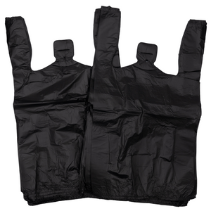 Easy Open - Black Unprinted HDPE T-Shirt Bags - 1/8 BBL 10"X5"X18" - 1000 Bags - 13 microns - Black - 20018-EO
