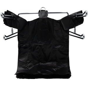 Easy Open - Black Unprinted HDPE T-Shirt Bags - 1/6 BBL 11.5"X6"X21" - 500 Bags - 17 microns - Black - 20020-EO