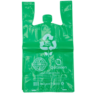 Green Reusable/Eco-Friendly LDPE T-Shirt - Jumbo 17"x8"x29" - 180 Bags - 57 Micron (2.25 mil) - Green - GRNLD40REC225REUSE1729