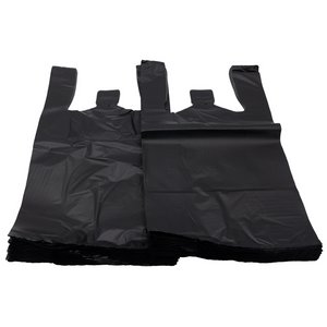 Source Direct - Black Unprinted HDPE T-Shirt Bags - 1/8 BBL 10"X5"X18" - 200 Bags - 30 microns - Black - BLK818EHD30M-EO