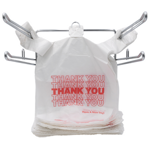White 'Thank You' HDPE T-Shirt Bags - 1/6 BBL 11.5"X6"X21" - 800 Bags - 13 microns - White - 10010P813