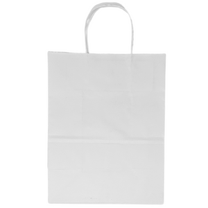 Paper Bags - Handle Bags - White Color - 8"x4.75"x10.5" - 250 Bags - 60 LB Weight basis (90 GSM strong). Twisted Handle. Packed in cases. - White Paper - 85105WHITEPAPTHDL